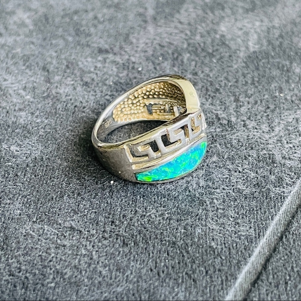 Greek Key Versace Pattern Fire Opal Sterling Silv… - image 8